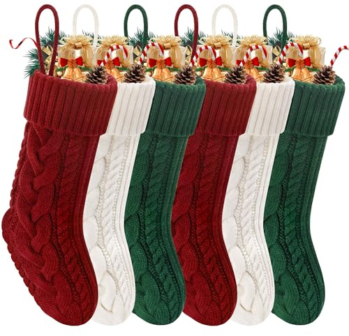 Doitory Christmas Stockings 6 Pack 18 Inches Large Size Knitted Stocking Christmas Decorations for Family Holiday Party Decor
