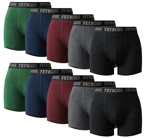 feynoss Boxershorts Herr 10-pack – Bomull, elastisk midja, andningsbara & utan etikett, mjuka kalsonger för vardag och träning