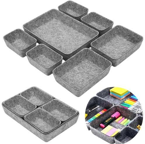 LURNODY Lot de 7 organisateurs de tiroirs en feutre - 3 tailles - Bureau, salle de bain, coiffeuse, chambre