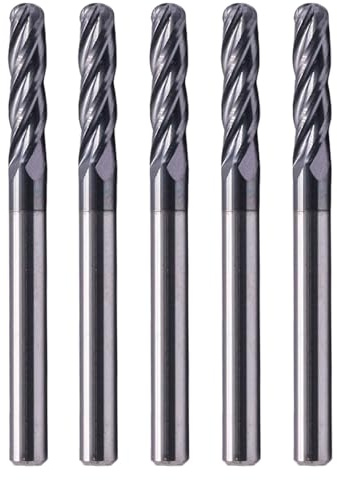 Ball Nose Solid Carbide End Mill Cutter Set(5Pcs, 1/8in), AlTiN Coated, 4 Flute, 30° Helix, 1/8 Cutting, 1/8 Shank, 1/2 LOC, 1-1/2 OAL for Milling Stainless Steel, Hardened Steel, Alloy Steel
