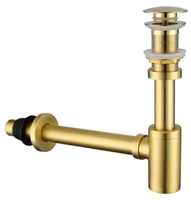 Siphon de bouteille en acier inoxydable pour lavabo de cuisine et salle de bain - Siphon en P - Ensemble complet sans trop-plein - Or brossé