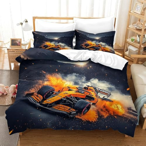 LILIlaobiao Grand Prix Racing Lovingly Bed Linen Set Hidden Zipper Formula racing Duvet Cover Set with Pillowcases Quilt Cover Set Soft Microfiber Comforter Cover Kids & Adults Double（200x200cm）