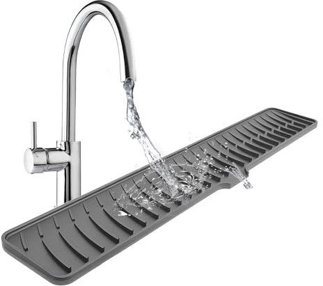 Foldable Sink Protector Mat with Drainage Grooves 60x10cm Non-Slip Silicone Drying Mat, Kitchen Sink Splash Guard & Dish Drying Rack, Folding Draining Board Protector for Dishes Utensils (Grey)