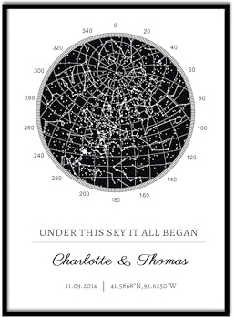 Personalized Star Map - Custom Constellation Map Print, Unframed/Aluminum Alloy Framed - Special Occasion Star Chart Wall Art - Great Anniversary, Engagement, Newborn, Wedding Romantic Gift (Style 2)