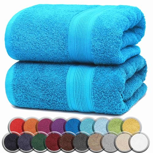 NatureMark Premium Badetücher/Duschtücher aus 100% Baumwolle, weich, langlebig, mit Aufhängeschlaufe – 2er Pack, 100x150 cm, Türkis