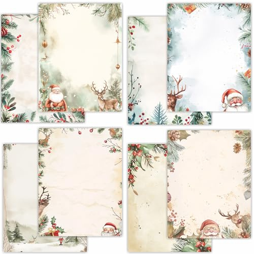 PARTH IMPEX 56 Sheets Christmas Writing Paper 8.5x11 - Letter Size Stationery Holidays Winter Party Looking Santa Letterhead Printer Paper - 120gsm Thick Decorative Double-sided Design