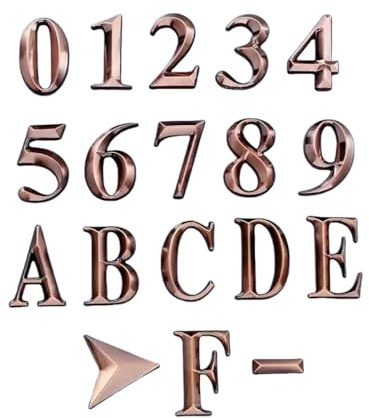 NanTun Numeri civici in bronzo 3D per cassetta postale, 5 cm, adesivi autoadesivi per casa, appartamento, hotel, magazzino, ufficio, scuola, numeri, lettere e simboli