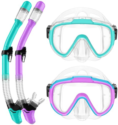 Lealinga Snorkel Set Kids 6-14 Anti-Fog Panoramic View Child Snorkel Mask | Dry Top Snorkel Set for Youth with Travel Bag Diving Set for Snorkeling Scuba Diving Swimming Travel