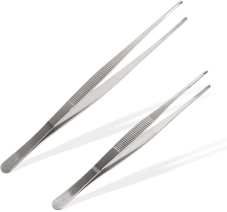 WUYJI Pinze da cucina Set di pinzette da cucina in acciaio inox da due pezzi, 18 cm e 25 cm, pinzette da cucina professionali, pinzette resistenti per carne e barbecue