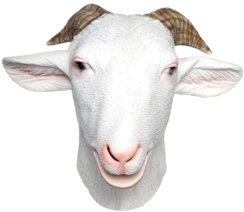Tsawntd Masque de chèvre 12 Pouces Yeux réalistes Bois Masque Animal en Latex Costume de chèvre Complet Adulte pour Halloween, Noël, Pâques, Carnaval, fêtes costumées cerf drôle