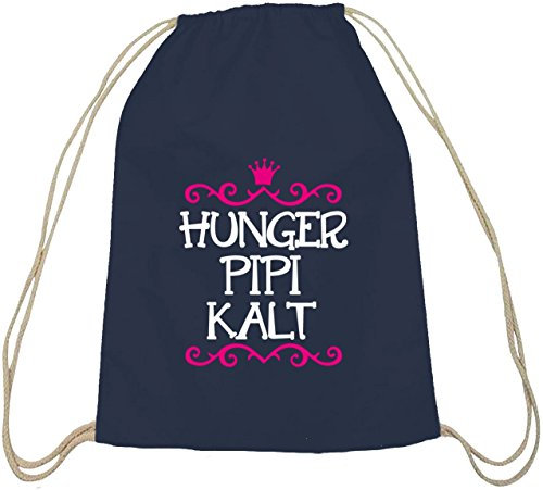 Shirtstreet24, Hunger Pipi Kalt, Prinzessin Baumwoll natur Turnbeutel Rucksack Sport Beutel, Größe: onesize,dunkelblau natur