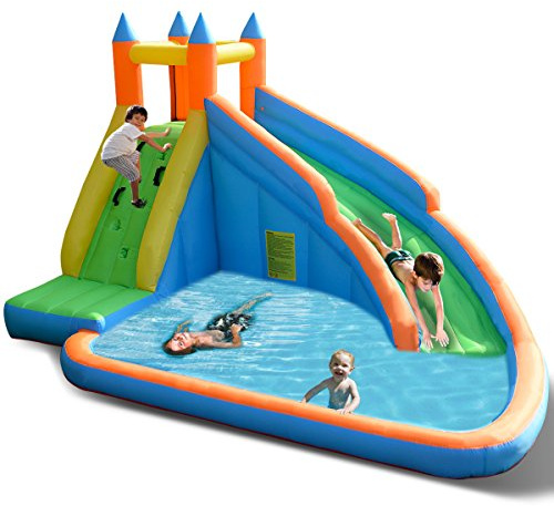 Costzon Inflatable Water Slide, Giant Bouncy Water Park Jump Castle Waterslide for Kids Backyard Outdoor Fun with Climbing Wall, Splash Pool, Blow up Water Slides Inflatables for Kids Party Gifts