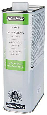 Schmincke - Universalfirnis, 50044, seidenmatt, Kunstharzfirnis, Schlussfirnis für Öl- und Acrylmalerei, farblos, elastisch, nicht gilbend, 1000 ml