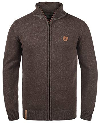 Indicode IDAndy Herren Strickjacke Cardigan Grobstrick Pullover mit Stehkragen Reißverschluss Baumwollmischung Regular fit, Größe:XL, Farbe:Dark Brown (020)