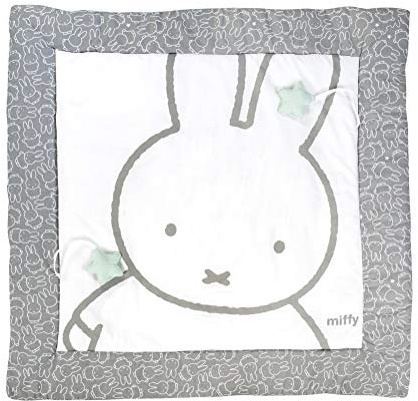 roba Spiel- & Krabbeldecke miffy - 100 x 100 cm - Baby Spieldecke aus Baumwolle gepolstert - inkl. Anhänger zum Spielen - Spielunterlage / Laufgittereinlage mit Hasen Motiv
