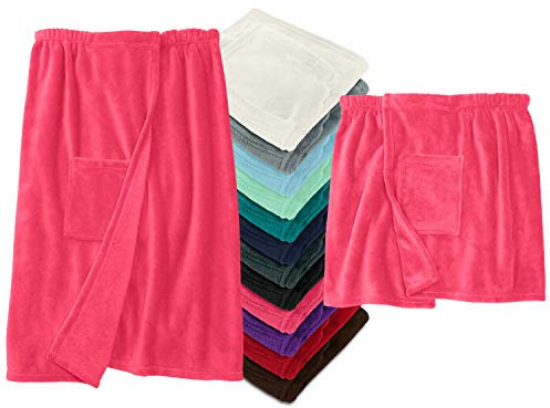 npluseins Sauna Kilt mit Klettverschluss - Damen und Herren - Kuschel Fleece 777.991, Damen L/XL, pink