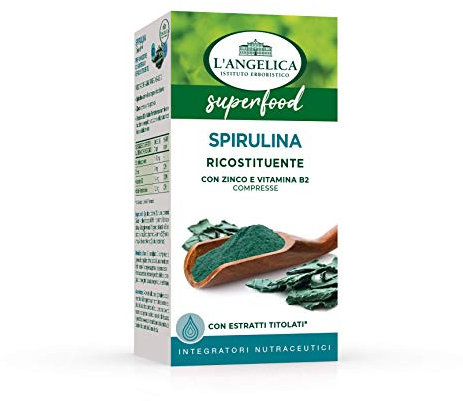 L'Angelica Spirulina, Integratore Ricostituente con Zinco e Vitamina B2, senza Lattosio, senza Glutine, Vegan, Formato: 75 Compresse