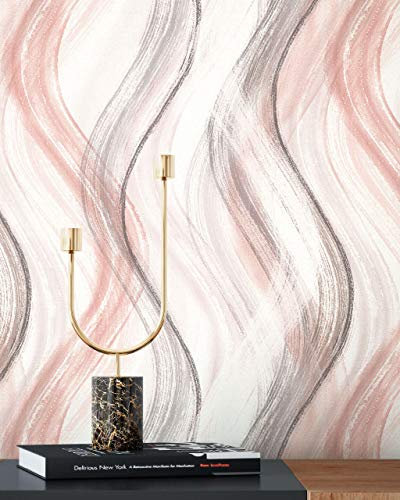 NEWROOM Tapete Rosa Vliestapete Wellen - Mustertapete Grafisch Grau Weiß Linien Muster Grafiktapete Modern Geschwungene Linien inkl. Tapezier-Ratgeber