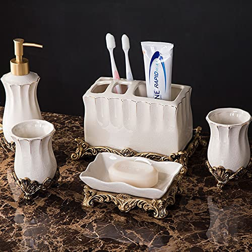 Tauzveok Retro Badezimmer-Accessoires-Set Badausstattung Sets Aus Keramik Bad Zubehör-Set Zahnputzbecher, Seifenschale Home Badezimmer Dekoration,D
