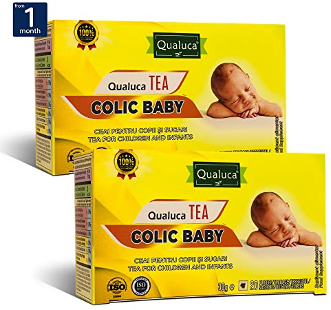 Qualuca Kolik Baby Te | Fänkålste för spädbarn (40 tekoppar) | Te för ammande mödrar | Stimulerande bröstmjölk | Te för barn | Örtte för småbarn | Te hjälper kolik | 40 tepåsar | Totalt 60g | Förpackning med 2
