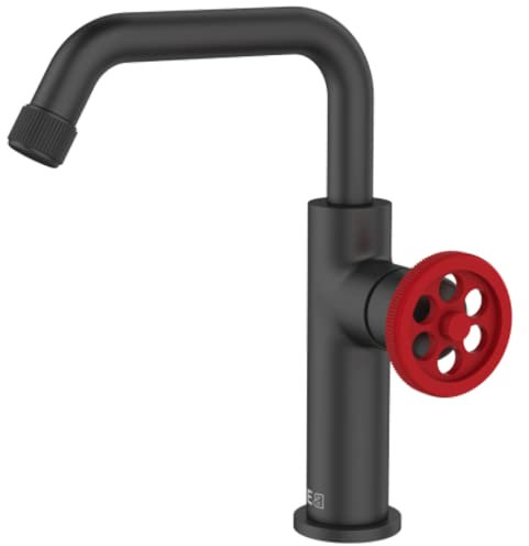 Essebagno Indus Rubinetto per lavabo basso nero con leva rossa