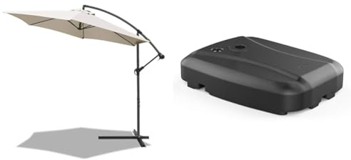 VOUNOT 300 cm Parasol Excentrico, Sombrilla de Jardín con Manivela y Funda Protectora, Protección UV, Beige & Base para Sombrilla, HDPE Pie Soporte Parasol o Paraguas, llenar con Arena o Agua 60 kg