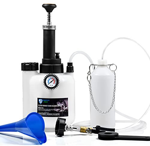 SMOTIVEPRO Brake Bleeding Kit, 3L Manual Brake Bleeder with 1L Brake Bleeding Bottle and E20 45mm Master Cylinder Adapter for Most European Models and Car Clutch ABS Systems