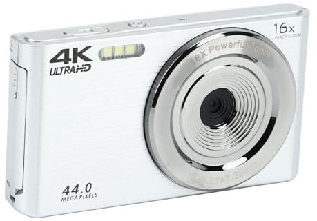 8 SC 16X Digitalzoom, Vjianger 4K Videokamera 48MP Kamera,16X Digitalzoomkamera 2,8Zoll SC 4K 44MP Stoßfestes Kunststoffgehäuse HD-Kamera für Fotokameras (Silber)