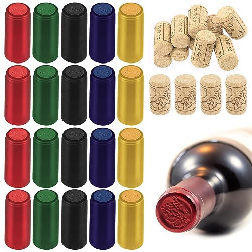 Swpeet Lot de 130 capsules thermorétractables en PVC 5 couleurs or, noir, rouge, vert, bleu, capsules thermorétractables et naturelles pour bouteilles de vin