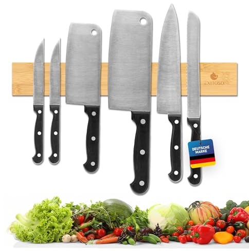 Exitoso® Autoadesiva Barra Magnetica per Coltelli 40 cm - Senza Foratura - Porta Coltelli Cucina con Nastro Adesivo - Tenuta a Prova di Bomba - Portacoltelli Magnetico - Bambù