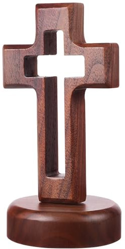 DECHOUS 2stücke Holzkreuz Dekoration Mit Stand Religiöse Tischdekoration Aus Hochwertigem Holz Kreatives Kreuz Für Kirche Feste Stabiler Runder Fuß Für Sicheren Halt Natürliche