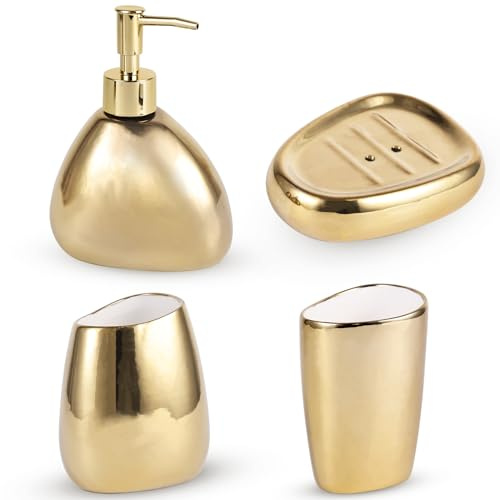 Ensemble de salle de bain élégant en céramique galvanisée de 4 pièces, équipé d'un distributeur de lotion, d'une tasse de bain de bouche, d'un porte-savon, d'un porte-brosse à dents, d'un ensemble de