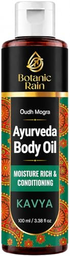 Ayurveda Body Oil for Dry & Crepey Skin – Fast Absorbing Post Shower Moisturiser with Oudh & Mogra for Women & Men, Non Greasy Hydration, 100ml – Botanic Rain (2, Mogra)