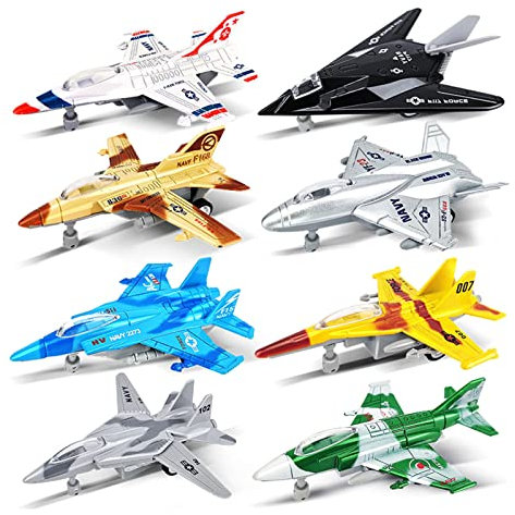 OTONOPI Fighter Jet Die-cast Jet Plane Model Airplane Aircraft Military Air Force Army Toy Play Set Pull Back Toy for Kids Party Favor Cake Top Decor Pack of 8