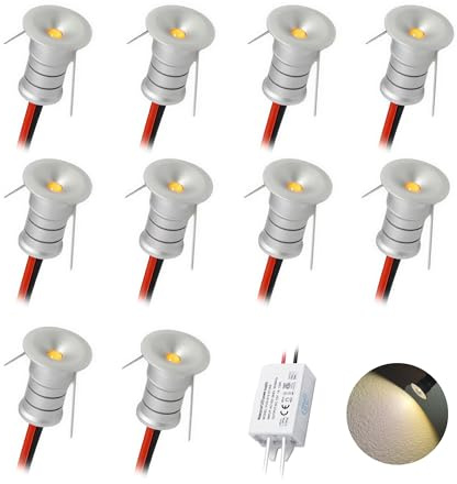 10 uds Mini Foco LED 12V 0.5W, IP65 Impermeable Spotlight Downlight Embutir Pequeño Empotrable, 10mm Micro Spot Light Para Vitrinas Pasillos Iluminación Cuadros Nicho Techo (Plata Blanco Cálido, 120°)