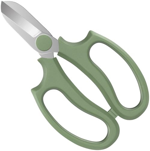 Housolution Flower Scissors, Strong Floral Shears, Premium Steel Garden Pruning Shears Floral Fruits Leaf Scissors Hand Pruner Snip Trimming Tool for Gardening Flower Arrangement, Avocado Green