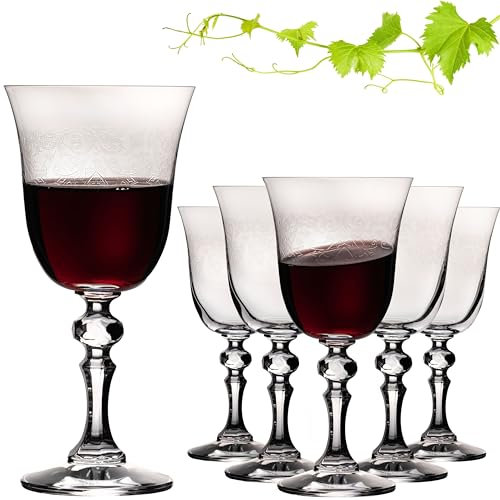 IMPERIAL Stilvolle Rotweingläser mit Ornament Verzierung 220ml 'Vintage' Set 6-Teilig Weingläser aus Crystalline Glas