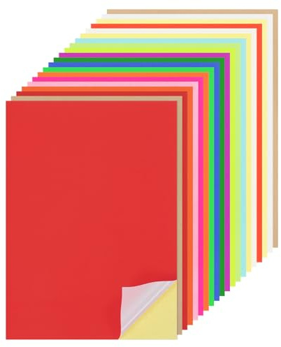 sourcing map 50 hojas de papel adhesivo de colores imprimibles, 8 x 12 pulgadas, A4, papel de cartulina autoadhesivo, colores surtidos, 250 g/m² para manualidades, álbumes de recortes, impresora de