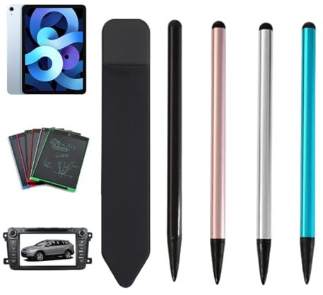 QEXUJOW Penne per cellulari,Confezione da 4 penna stilo capacitiva a doppia testa, penna stilo resistiva per touch screen, compatibile con computer, telefono cellulare e tablet con custodia nera