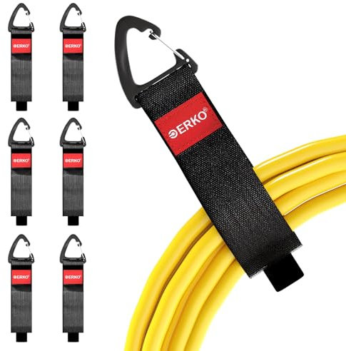 ERKO Porte-câbles avec Bandes Velcro. Idéal pour Ranger Les tuyaux, Les rallonges, Pratique pour Le Garage, l'atelier, la Maison (Lot de 6)