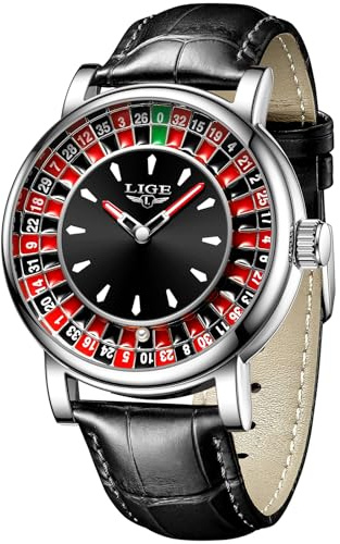 LIGE Uhren Herren Silbrig, Quarz Analog Armbanduhr Herren, Europäisches Kompassdesign, Schwarz Lederband, 3AM Wasserdicht（3M）, Herrenuhr Leuchtzeiger, Business Modern Freizeit