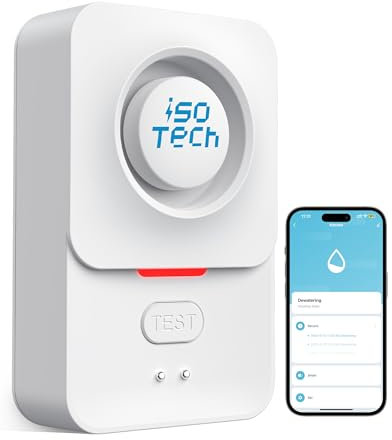 iSo Tech Wassermelder WLAN Kein Hub nötig (Nur 2,4G) Tuya App mit Batterie, Smart Wassersensor WiFi 120dB Einstellbarer Alarm und App-Benachrichtigung, IP66, Wasserwächter Boden für Küche Bad Keller