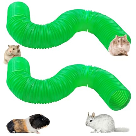PINVNBY 2 Pcs Plastic Hamster Tunnel Toys,Guinea Pigs Folding Tube Collapsible Ferret Tubes Small Animal Exercising Training Tunnels for Gerbils Rats Mice Ferrets(Green)