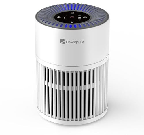 Dr.Prepare Air Purifiers for Home Bedroom, Quiet Air Purifier, 360°Air Inlet, H13 HEPA Filter, 15 dB Sleep Mode & Night Light, 12W Energy Efficient, Portable Air Cleaner for Pet Hair, Smokers, Odors