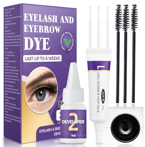 2-In-1 Eyelash & Eyebrow Tint Kit, Professional Instant Lash & Brow Color Kit, Natural Ingredients and Lasting for 6 Weeks, DIY Hair Coloring for Salon Home Use 7ml（Black）