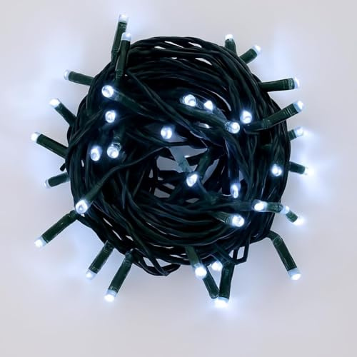 Elektronova Catena Luminosa 100 LED, 10Mt, Luce Bianco, Cavo Nero, IP65, Prolungabile, Effetto Flash, ghirlanda nataliza, negozi, balcone