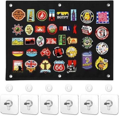 HOWAB Tablero de Exhibición de Parches Tácticos: Tablero de Parche Militar Táctico Plegable 60x45cm con 6 Ojales y 6 Gancho Adhesivos, para Colgar Insignias Militares y Parch (Negro)