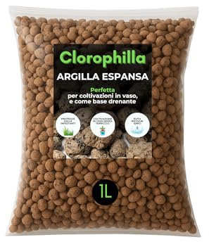 CLOROPHILLA Argilla Espansa Naturale per Piante 6–20 mm | Terriccio Drenante, Aerazione, Pacciamatura Decorativa | Ideale per Vasi, Fioriere e Idrocoltura – 1L / 3L / 5L / 10L (1 LITRO)