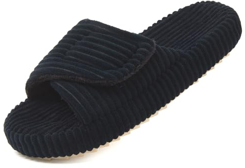 Coswind Chaussons Femme Mousse Mémoire Confortable Pantoufles Velours Côtelé Antiderapant Réglable Bout Ouvert Maison Chaussures Slippers Intérieur Extérieur Noir 37-38