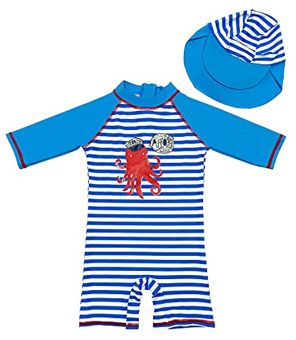 amiyan Kinder Jungen Badeanzug Bademode Einteiler UPF 50+ UV Schützend Schwimmanzug mit Sonnenhut, 74-80 (Etikette 2)